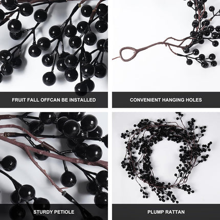 RECUTMS Artificial Berry Christmas Garland Faux Fireplace Garland for Mantle with 30 LED Fairy String Lights Indoor and Outdoor Home Garden Tree Party Fireplace Wall Decoration (Black)