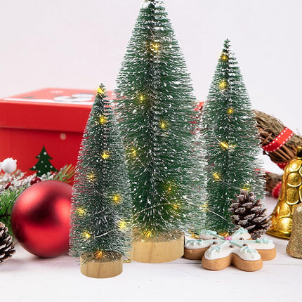 3 PCS Bottle Brush Christmas Trees with Lights, Mini Tabletop Christmas Tree for Christmas Decorations Indoor, Desktop Miniature Pine Tree Xmas Holiday Decor