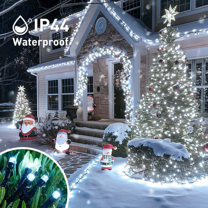 JMEXSUSS 2 Pack White Solar String Lights, Each 100 LED 42.7ft Solar Christmas Lights Outdoor Waterproof, 8 Modes Green Wire Solar Lights for Outside Garden Wedding Party Decoration