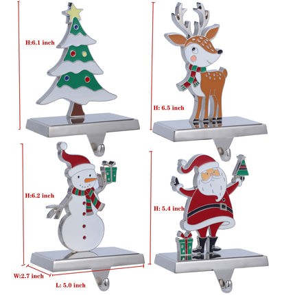 Baseo Stocking Holders Set of 4 Metal Christmas Stocking Hangers for Fireplace-Xmas Deer Snowman Tree Santa Stocking Holder for Mantel-Mantel Hooks/Clips for Stocking Fireplace Topper