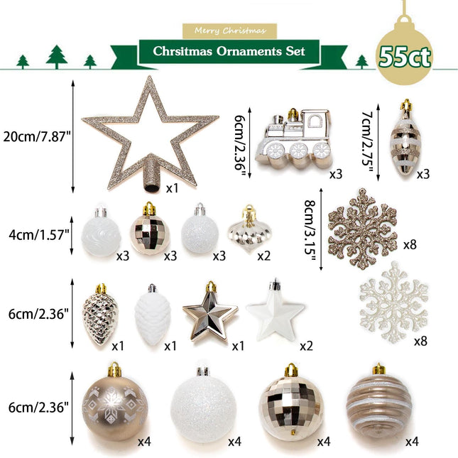 Elegant 60mm Champagne Christmas Ball Ornaments, 55ct Shatterproof Set for Tree Decoration