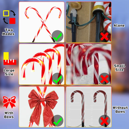 4 Pack Christmas Candy Cane Outdoor Pathway Lights with Bow, 21" Christmas Stakes Lights, 8 Modes Waterproof Outdoor Christmas Decorations Lights for Holiday Xmas Indoor Yard Patio Garden Walkway