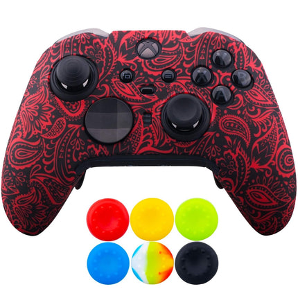 1 x Protective Customize Transfer Print Silicone Cover Skin Plants Red + 6 Thumb Grips Analog Caps for Xbox Elite Series 2 Controller