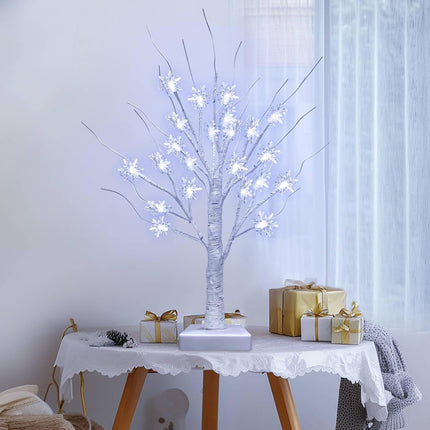 TURNMEON Tabletop Christmas Tree, 2 Pack Lighted Birches Tree Small Christmas Tree, Prelit 48 Snowflake White Lights Timer, Battery Operated Adjustable Branches Xmas Decor Home Indoor Mantel 18 inch