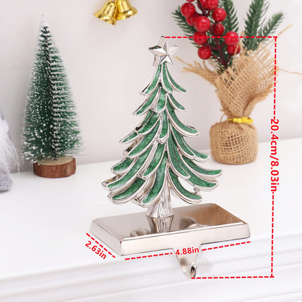 2 Pack Double Christmas Tree Stocking Holders Sliver Christmas Tree Mantle Stocking Hangers Holiday Fireplace Topper Hooks Christmas Decoration (2, Christmas Tree)