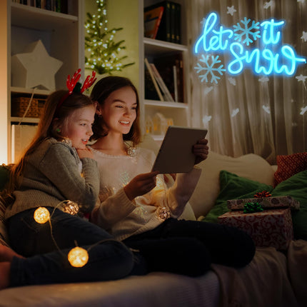 Let It Snow Neon Sign Christmas Neon Light Winter LED Sign 11.8 x 16.5 Inch Snowflake Window Light Wall Art Decoration USB Powered for Christmas winter Birthday Ceremony Party Decor