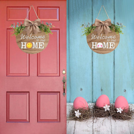 Interchangeable Welcome Home Sign, Seasonal Front Porch Door Decor With 21 Changeable Icons for Halloween /Christmas/Independence Day, Rustic Wood Wreaths Wall Hanger for Housewarming (12in)