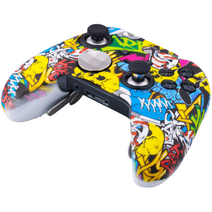 1 x Protective Customize Transfer Print Silicone Cover Skin Cartoon Skulls + 6 Thumb Grips Analog Caps for Xbox Elite Wireless Controller Compatible with Official Stereo Headset Adapter