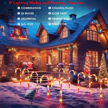 20 Pack Solar Christmas Candy Cane Lights, Christmas Decorations Outdoor Waterproof, Christmas Pathway Lights with 8 Lighting Modes & Memory Function for Party Garden Lawn Yard Patio Decor