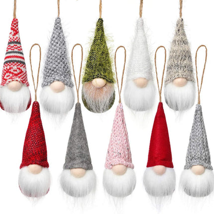 Christmas Tree Hanging Gnomes Ornaments Set of 10, Swedish Handmade Plush Gnomes Santa Elf Hanging Home Decorations Holiday Decor