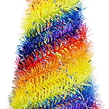 Mini 2FT Desktop Pop Up Christmas Tree - Collapsible Artificial Tinsel Pencil Christmas Tree, Skinny Xmas Tree for Indoor Home Apartment Porch Holiday Party Decorations(Rainbow)