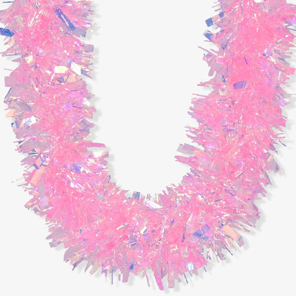BLEUM CADE 32.8Ft Christmas Tinsel Garland, Iridescent Pink Tinsel Garland for Xmas Tree Decorations Holiday Birthday Wedding Party Supplies