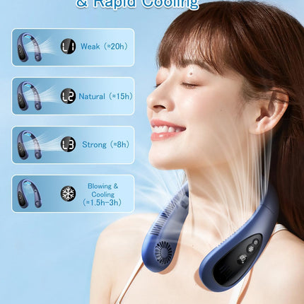 Neck Air Conditioner, 5000Mah Portable Neck Fan With Semiconductor Cooling Airflow Bladeless Usb Neck Fans With 3 Speeds