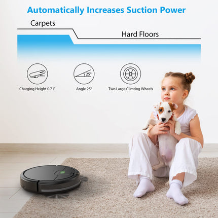 Robot Vacuum Cleaner,2100Pa Powerful Suction Robot Vacuums With Selfcharging,150Mins,Tangle Robotic Vacuums Cleaner, Low Noise, Ideal For Hard Floor, Lowpile Carpets & Pet Hair