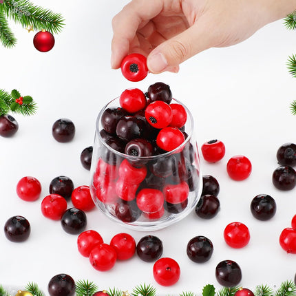 200 Pcs Christmas Artificial Cranberries for Vase Bowl Filler Decorative Fake Cranberries Fruit for Christmas Tree Wedding Garland DIY Craft Table Decoration Photo Props