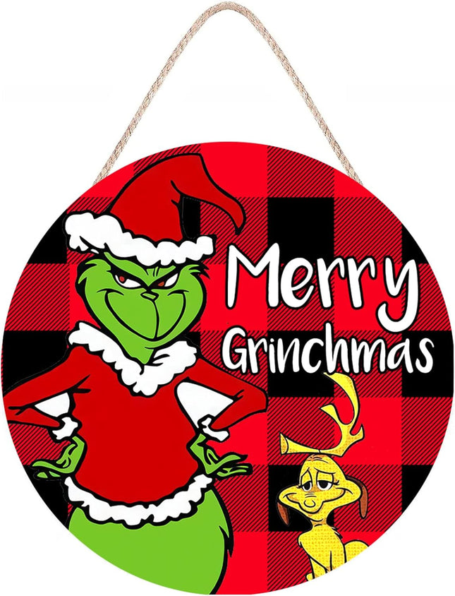 Christmas Decorations Door Sign, Merry Christmas Hanging Home Decor Wooden Christmas Wreath for Front Door Christmas Decorations for Xmas Christmas Tree Wall Window Indoor Outdoor