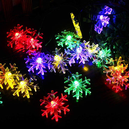 Solar Snowflake String Lights 20ft 30 LEDs Waterproof 8 Modes Solar Powered String Fairy Lights Christmas Lights Patio Lights Indoor Outdoor Lighting for Patio Holiday Party Gar