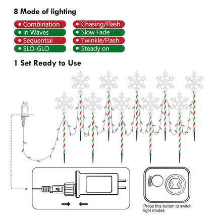 Christmas Pathway Lights Snowflake Outdoor 10PK 28inch 250LED 8 Modes Yard Decoration Flashing Waterproof Outdoor Lighted Up Christmas Light Decor for Garden Yard (R&G)
