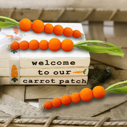 Beaded Carrot Spring Wood Tiered Tray Decorations Easter Beaded Garland Farmhouse Home Decors, 3 PCS