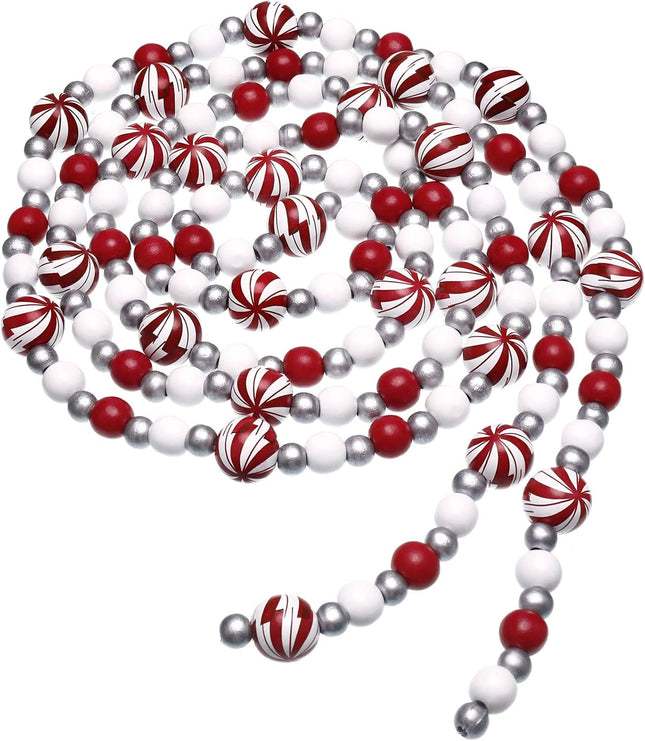 Christmas Bead Garland Multicolor Candy Wooden Bead Garlands Xmas Wooden Bead Wreath Ornament Rustic Wood Bead Garland Wreath for Christmas Tree Decorations Farmhouse Wall Hanging Ornaments 9 Ft