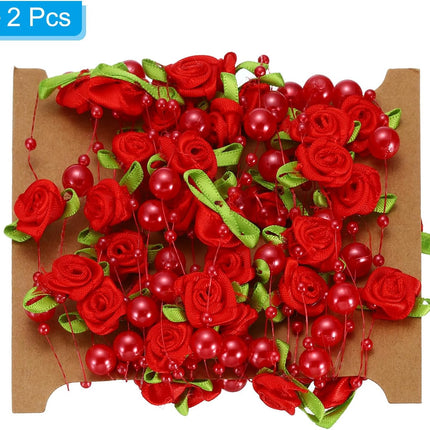 PATIKIL Rose Pearl String Beads, 2 Pcs 16.4 Ft Artificial Pearl Wire Garland for Christmas Party DIY Craft Home Wedding Decorative, Red