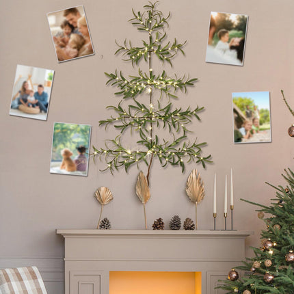 Fudios Lighted Wall Tree Artificial Olive Leaf with Timer 3.5FT 140 LED Fairy Lights for Home Room Christmas Holiday Decoration
