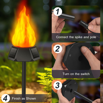 Solar Christmas Lights Outdoor with 3 Solar Panels, d Solar Torch Lights with Flickering Flame（More Real） IP65 Waterproof Christmas Decorations (8 Pack)