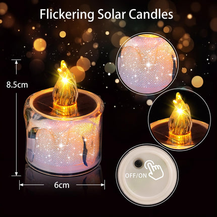 ANGMLN 6pcs Solar Tea Lights Outdoor, Large Flameless Flicker LED Solar Candles with Dusk to Dawn Sensor, Rechargeable Waterproof Candle Lights for Lantern Garden Party Home Christmas Decorations