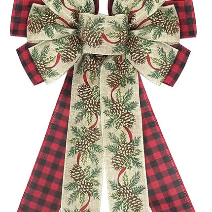 Large Christmas Bows for Wreaths, Red and Black Plaid Buffalo Bow Green Holiday Wreath Bows Thanksgiving Wreath Bows DIY Crafts Bow Large Burlap Bow for Christmas Wedding Party Decorations
