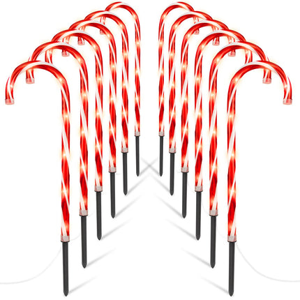 Brightown 12Packs Christmas Candy Cane Pathway Lights Markers with Stake 24.5" Outdoor LED Christmas Decorations Lights 8 Modes for Yard Patio Xmas Outdoor Path Garden Walkway, Warm White