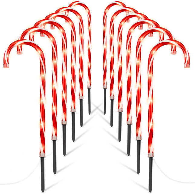 Brightown 12Packs Christmas Candy Cane Pathway Lights Markers with Stake 24.5" Outdoor LED Christmas Decorations Lights 8 Modes for Yard Patio Xmas Outdoor Path Garden Walkway, Warm White