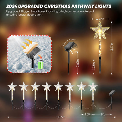 Christmas Decorations Outdoor: 8 Pack Solar Christmas Stake Lights with 8 Modes, Star Christmas Yard Decorations Outdoor Waterproof, Christmas Solar Lights for Outside, Pathway, Garden, Holiday Decor