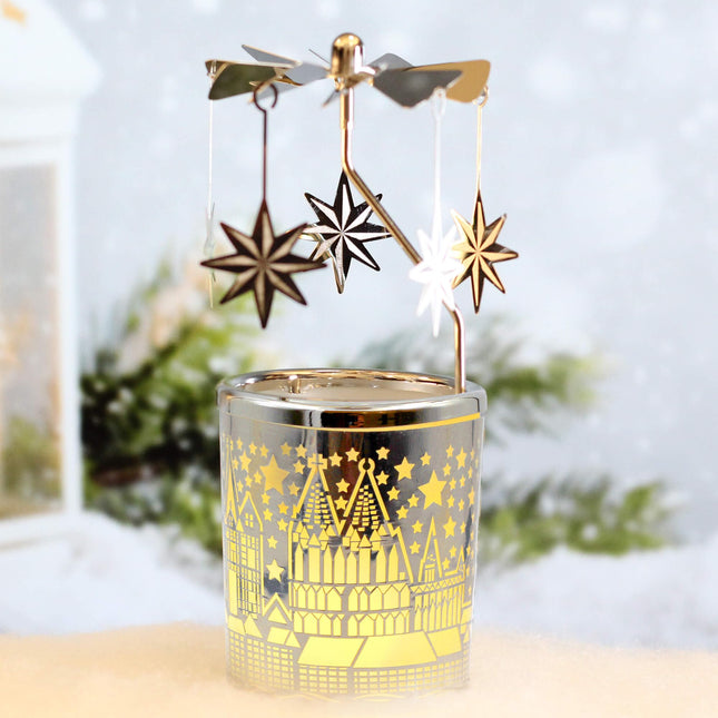 iLajao Candle Carousel Rotary Candle Holder Christmas Carousel Spinning Candleholder Metal Tealight Christmas Decoration Tables Centerpieces Valentine Easter s (Moravian Star)