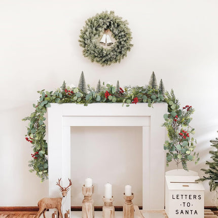 6ft Christmas Pine Garland Decoration, Artificail Red Berry Garland Christmas Cypress Garland Eucalyptus Leaves for Winter Holiday Fireplace Mantel Table Home Decor