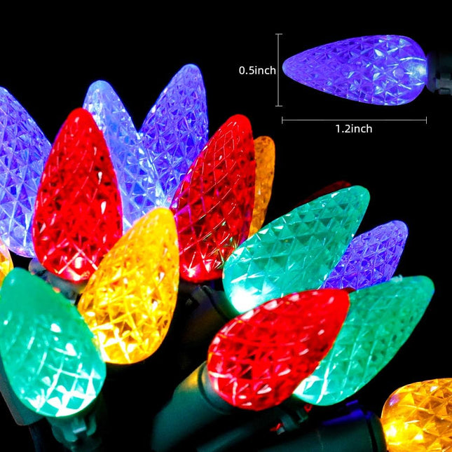 C6 LED Christmas Light(16.5FT), Battery Operated 4 Color 50 Bulbs Christmas String Light Set, 8 Light Modes Christmas Tree Decorations for Wreaths Centerpieces Room Patio Xmas Wedding Party