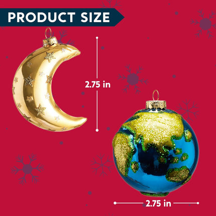 Joiedomi Hanging Ornament, 2 PCS Christmas Earth & Moon Glass Blown Ornaments, Unique Design, Premium Quality, for Christmas Tree Decoration