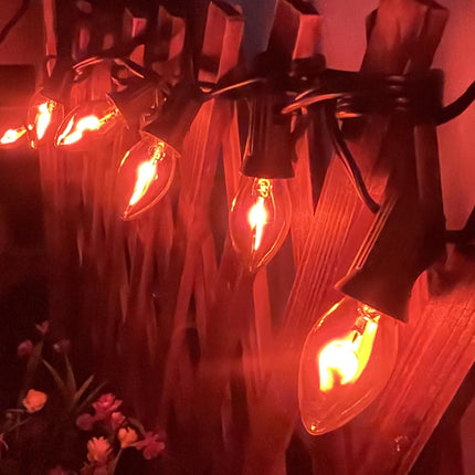 Christmas Decoration Lights - 25FT Flickering Flame String Lights, C7 Clear Flame Christmas Lights with 25 Flame Bulbs for Outdoor Indoor Home Halloween Christmas String Lights, E12 Base, Black Wire