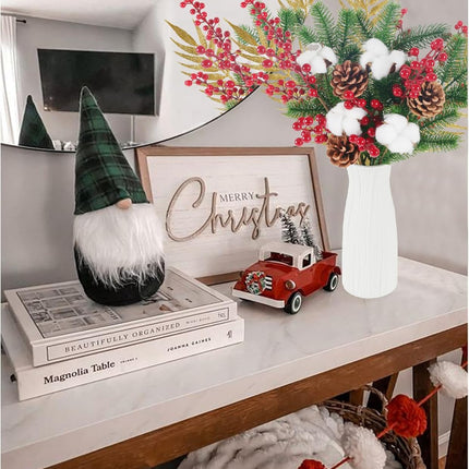 HUAESIN 17PCS Artificial Christmas Flowers in Vase Red Berry Picks Stems Faux Pine Branches with Pinecones for Christmas Holiday Xmas Home Season Decor Xmas Wreath DIY Craft