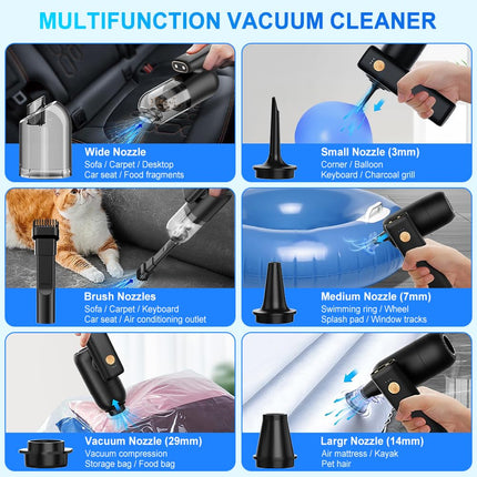 9000Pa Handheld Vacuum Cleaner With Led Light 180° Foldable Multifunctional Vacuum Cleaner For Blowing Vacuuming Pumping Strong Suction Rechargeable Mini Vacuums For Car Home Office