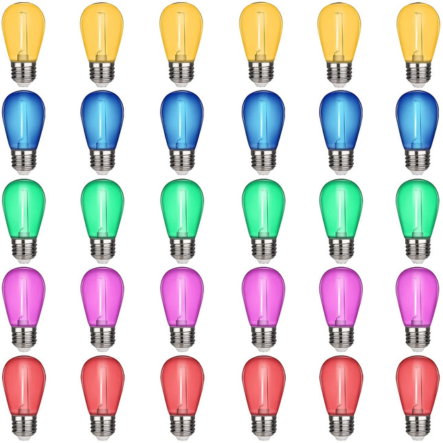 30-Pack LED Colored S14 Replacement String Light Bulbs E26 Base for Halloween Christmas Party Bar Festival Decor (Multi-Colored)