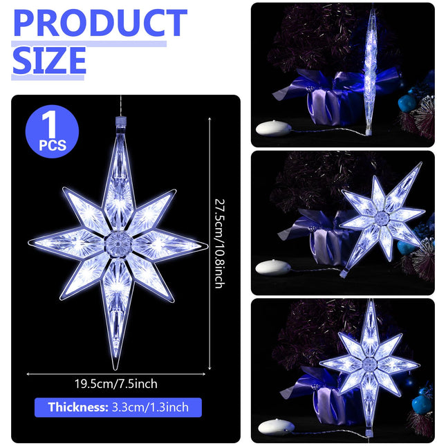 Mudder 10.8 Inch Christmas Window Star Lights Plastic Lighted Star Tree Topper Decoration Large Hanging Stars Christmas Window Lights LED Star Window Silhouette Decoration (Cool White,1 Piece)