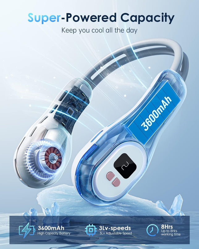 Bladeless Neck Fan Cooling Wearable Fan With Led Light Lcd Display Portable Personal Fan Neck Air Conditioner With Battery Rechar