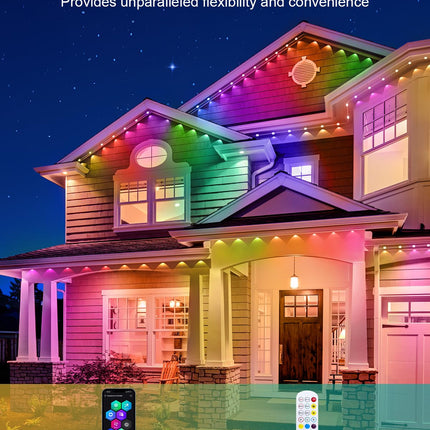 REYLAX Permanent Outdoor Lights for House, 50ft 30 RGBW LEDs Eaves Lights,Dimmable, Music Sync, IP68 Waterproof for Outdoor Decor, Daily and Holidays Accent Lighting, Work with APP & Remote Control