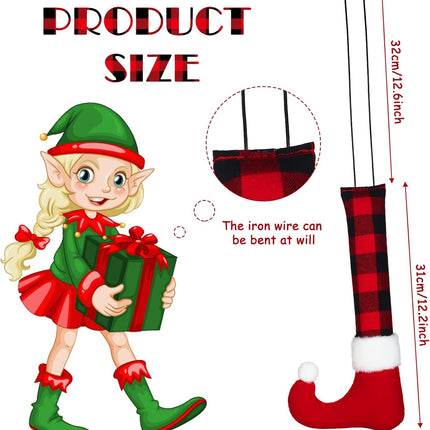 Aoriher 2 Pieces Christmas Elf Legs Buffalo Plaid Elf Feet Christmas Decorations Plush Stuffed Elf Leg with Fixed Wire Christmas Tree Festive Decorative Ornaments for Holiday Party(Red Black)