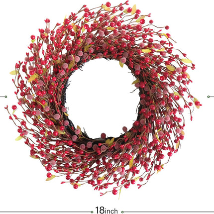 Idyllic 18 Inch Christmas Sugared Berry Wreath for Front Door, Winter Red Berry Wreath for Christmas, Farmhouse Juicy Christmas Wreath Wall Window Home Decor Wreath