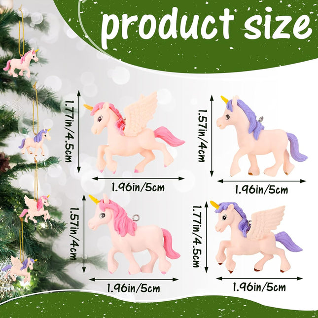 24 Pieces Christmas Tree Ornaments Unicorn Christmas Decor Pink Purple Unicorn Christmas Tree Hanging Ornament s for Girls Kids Friends Birthday Party Supplies