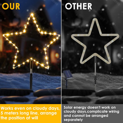 Wuhoo Pathway Lights 3 Pack Christmas Pathway Star Lights Christmas Decorations 8 Modes Waterproof Led Garden Stake Lights for Outdoor Walkway Yard Lawn Porch Party (Warm White)