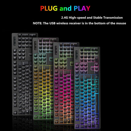 Wireless RGB Gaming Keyboard and Mouse - Rechargeable RGB Backlit Keyboard Mouse Long Battery Life,Mechanical Feel Gaming Keyboard with 7 Color Wireless Gaming Mouse for PC Game and Work