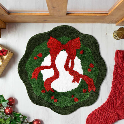 MelonBoat Christmas Bathroom Rugs: Non-Slip Christmas Bath Mat with Wreath and Bows Design, Absorbent Cute Soft Christmas Decorations Bathroom Rugs, Washable Green Christmas Bath Mats 24 x 24 Inch