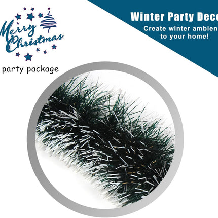 KIMOBER 32.8 Ft Christmas Tinsel Garland,Blackish Green Frost Tip Metallic Garland for Christmas Tree Xmas Party Decorations